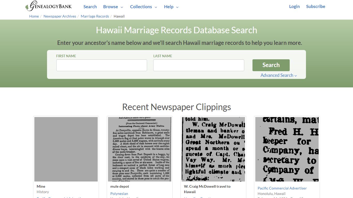 Public Marriage Records in Hawaii | GenealogyBank